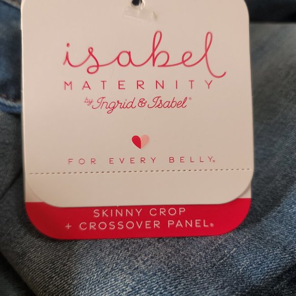 Isabel Maternity Women's Blue Cross Panel Skinny Crop Maternity Jeans - Picture 4 of 7